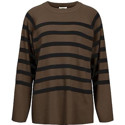 Object kvinnors objekt Ls stickad topp Noos tröja, Mörk jord/ränder: svart, XL Object kvinnors objekt Ls stickad topp Noos tröja, Mörk jord/ränder: svart, XL