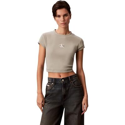 Calvin kvinnors Monologo Baby Rib Tee LV047AB802 t-shirts, beige, M Calvin kvinnors Monologo Baby Rib Tee LV047AB802 t-shirts, beige, M