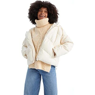 DeFacto quiltad kappa för kvinnor – quiltad jacka för kvinnor (Ecru, XL), ecru, XL DeFacto quiltad kappa för kvinnor – quiltad jacka för kvinnor (Ecru, XL), ecru, XL