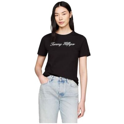 Tommy Hilfiger dam NOS SCRIPT REGULAR C-NK SS WW0WW434590GJ003, SVART (Nos Black), S, Svart (nr svart), S Tommy Hilfiger dam NOS SCRIPT REGULAR C-NK SS WW0WW434590GJ003, SVART (Nos Black), S, Svart (nr svart), S