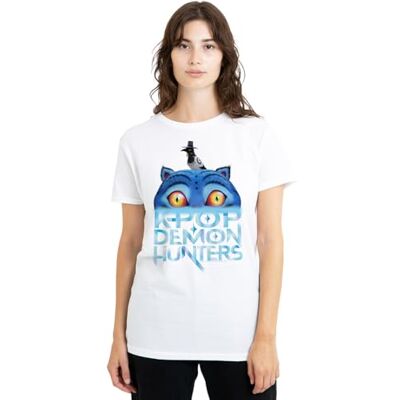 KPop Demon Hunters kvinnors Derpy Tiger sjunkande logotyp dam t-shirt, Vitt, XXL KPop Demon Hunters kvinnors Derpy Tiger sjunkande logotyp dam t-shirt, Vitt, XXL