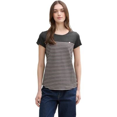 TOM TAILOR Denim Damer Randig T-shirt med hjärttryck 1012686, 19022 Dark Grey Rose Stripe, XXL TOM TAILOR Denim Damer Randig T-shirt med hjärttryck 1012686, 19022 Dark Grey Rose Stripe, XXL