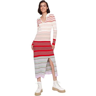 Trendyol Dam midi bodycon anpassad stickad klänning, Pulver, S Trendyol Dam midi bodycon anpassad stickad klänning, Pulver, S