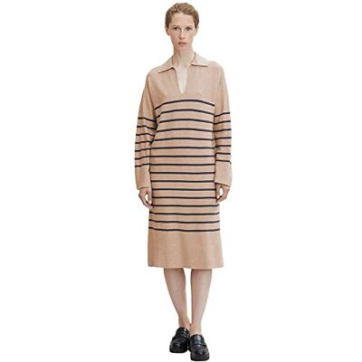 TOM TAILOR Damer Stickad klänning med krage 1032613, 30188 Beige Anthracite Knit Stripe, 38 TOM TAILOR Damer Stickad klänning med krage 1032613, 30188 Beige Anthracite Knit Stripe, 38