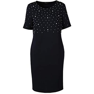 APART Fashion APART, figursmickrande, nattblå damklänning, överdelen är dekorerad med nitpärlor i olika storlekar, ärmarna är också dekorerade, Midnattblå, 34 SE APART Fashion APART, figursmickrande, nattblå damklänning, överdelen är dekorerad med nitpärlor i olika storlekar, ärmarna är också dekorerade, Midnattblå, 34 SE
