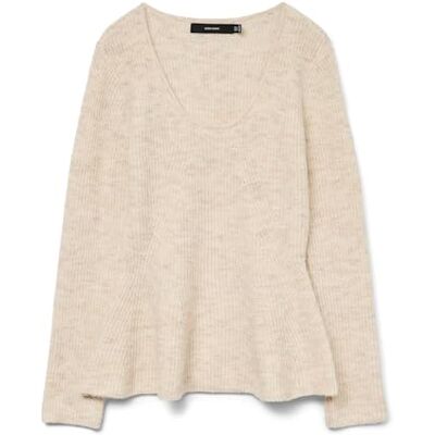 VERO MODA VMDESMA LS U-hals Peplum tröja GA Boo, Björk/detalj: melerad, XS VERO MODA VMDESMA LS U-hals Peplum tröja GA Boo, Björk/detalj: melerad, XS
