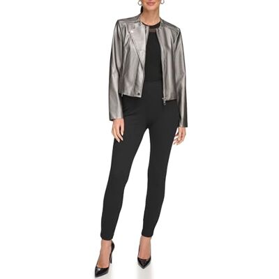 DKNY Gunmetal PU motorcykeljacka i syntetiskt läder, grå, XL dam, Färg: grå, XL DKNY Gunmetal PU motorcykeljacka i syntetiskt läder, grå, XL dam, Färg: grå, XL