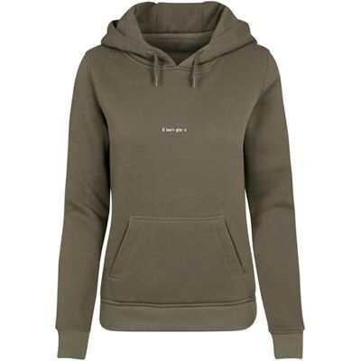 Tee huvtröja för kvinnor I Don't Give A Hoody, avslappnad huvtröja med ryggtryck, normal passform, storlekar XS – 5XL, OLIV, M Tee huvtröja för kvinnor I Don't Give A Hoody, avslappnad huvtröja med ryggtryck, normal passform, storlekar XS – 5XL, OLIV, M