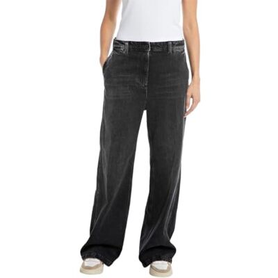 Replay Damjeans Drewby Wide Leg straight-fit av komfort denim, Svart 098, 23W Replay Damjeans Drewby Wide Leg straight-fit av komfort denim, Svart 098, 23W