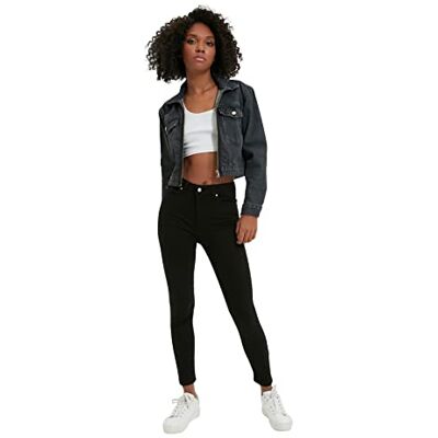 Trendyol Kvinnors svart hög midja skinny utan att bleka jeans, 42 Trendyol Kvinnors svart hög midja skinny utan att bleka jeans, 42