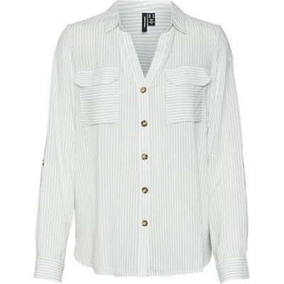 VERO MODA VMBUMPY L/S Shirt New WVN GA NOOS, Siltgrön/ränder: vit, XS VERO MODA VMBUMPY L/S Shirt New WVN GA NOOS, Siltgrön/ränder: vit, XS