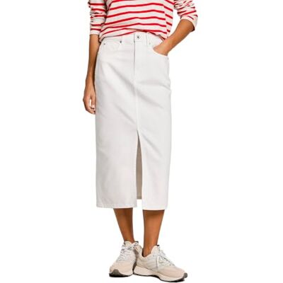 Pepe Jeans dam MIDI SKIRT HW kjol, vit (denim TC0), S, Vit (denim Tc0), S Pepe Jeans dam MIDI SKIRT HW kjol, vit (denim TC0), S, Vit (denim Tc0), S