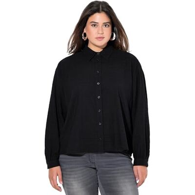 Ulla Popken dam stora storlekar överdimensionerade skjortblus, oversized, skjortkrage, långärmad 834631, svart, 50-52 Ulla Popken dam stora storlekar överdimensionerade skjortblus, oversized, skjortkrage, långärmad 834631, svart, 50-52
