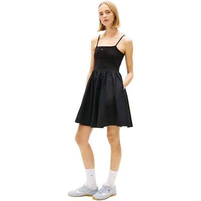 Tommy Jeans dam Tjw Rib Poplin mix strappy klänning DW0DW22352 utsvängd klänning, svart (svart), XL Tommy Jeans dam Tjw Rib Poplin mix strappy klänning DW0DW22352 utsvängd klänning, svart (svart), XL