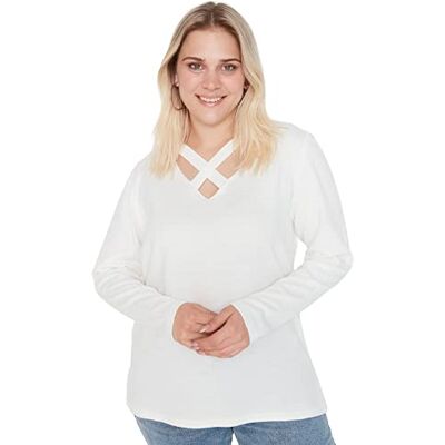 Trendyol Dam rund hals vanlig plusstorlek tröja sweatshirt, Ecru, XXL, Ecru Trendyol Dam rund hals vanlig plusstorlek tröja sweatshirt, Ecru, XXL, Ecru