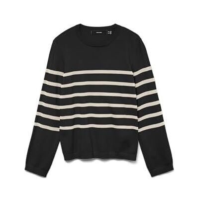 VERO MODA dam Vmsaba Plain Ls O-hals tröja Ga Noos stickad tröja, Svart/ränder: björk, XL VERO MODA dam Vmsaba Plain Ls O-hals tröja Ga Noos stickad tröja, Svart/ränder: björk, XL