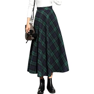 IDEALSANXUN Dam, rutiga ullkjolar, elastisk midja, A-linje, veckad, tartan, långa kjolar, M IDEALSANXUN Dam, rutiga ullkjolar, elastisk midja, A-linje, veckad, tartan, långa kjolar, M