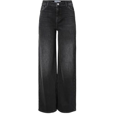 PIECES Pcsilke Mw Wide Jeans Bl Noos Bc, Svart denim, 30W / 30L PIECES Pcsilke Mw Wide Jeans Bl Noos Bc, Svart denim, 30W / 30L
