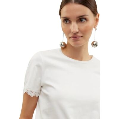 VERO MODA dam Vmhanne Francis Ss Top Box JRS Ga T-shirt, Snövit/detalj: ärm, L VERO MODA dam Vmhanne Francis Ss Top Box JRS Ga T-shirt, Snövit/detalj: ärm, L