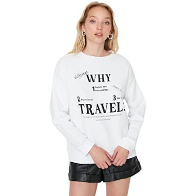 Trendyol Dam rund hals med slogan vanlig sweatshirt, vit, XL, Vitt Trendyol Dam rund hals med slogan vanlig sweatshirt, vit, XL, Vitt