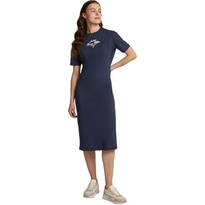 Tommy Hilfiger Dam REG Script T-tröja klänning SS WW0WW43830 t-shirt klänning, blå, M, Blå (mörk natt marinblå), M Tommy Hilfiger Dam REG Script T-tröja klänning SS WW0WW43830 t-shirt klänning, blå, M, Blå (mörk natt marinblå), M