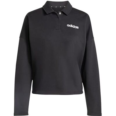 adidas dam Essentials Linear Fleece Polo Sweatshirt, black/white, XXS adidas dam Essentials Linear Fleece Polo Sweatshirt, black/white, XXS