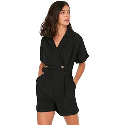Trendyol Dam normal passform Cache-Coeur vävd overall, Svart, 36 Trendyol Dam normal passform Cache-Coeur vävd overall, Svart, 36