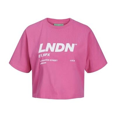 JJXX Kvinnlig T-shirt JXBrook avslappnad, Carmine Rose/tryck: ljus vit Lndn Print, XS JJXX Kvinnlig T-shirt JXBrook avslappnad, Carmine Rose/tryck: ljus vit Lndn Print, XS