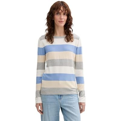 TOM TAILOR damtröja, 37224 – Beige blå blockremsa, XXL TOM TAILOR damtröja, 37224 – Beige blå blockremsa, XXL