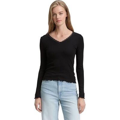 TOM TAILOR Denim dam långärmad T-shirt, 14482 – djup svart, XXL TOM TAILOR Denim dam långärmad T-shirt, 14482 – djup svart, XXL
