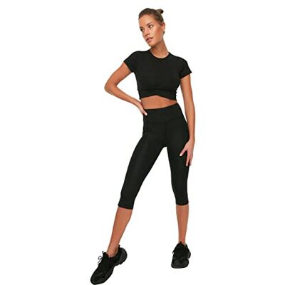 Trendyol Sportstrumpbyxor för kvinnor med fickor yogabyxor, svart, XS Trendyol Sportstrumpbyxor för kvinnor med fickor yogabyxor, svart, XS