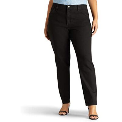 Lee Dam plus size avslappnad passform elastisk midja jeans, Svart stretch, 28W Lee Dam plus size avslappnad passform elastisk midja jeans, Svart stretch, 28W