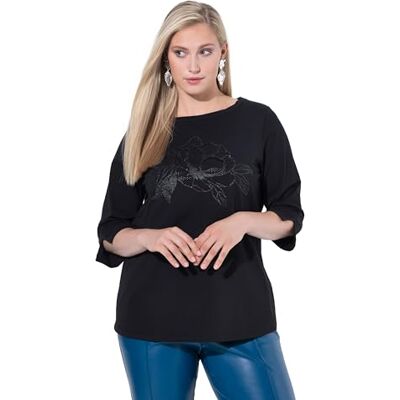 Ulla Popken damer stora storlekar överdimensionerade plus size skjorta, blomma, ubåthals, långärmad 843290, svart, 58-60 Ulla Popken damer stora storlekar överdimensionerade plus size skjorta, blomma, ubåthals, långärmad 843290, svart, 58-60