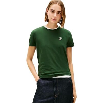 Tommy Hilfiger Dam TH Script REG C-NK SS TEE WW0WW47809 S/S t-shirt, grön (National Forest), XS, Grön (nationalskog), XS Tommy Hilfiger Dam TH Script REG C-NK SS TEE WW0WW47809 S/S t-shirt, grön (National Forest), XS, Grön (nationalskog), XS