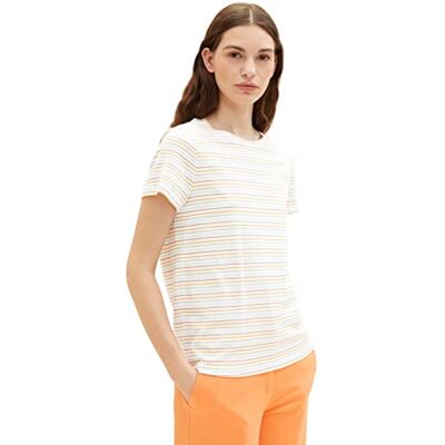 TOM TAILOR Damer T-shirt 1035378, 31291 Orange Multicolor Stripe, XXS TOM TAILOR Damer T-shirt 1035378, 31291 Orange Multicolor Stripe, XXS