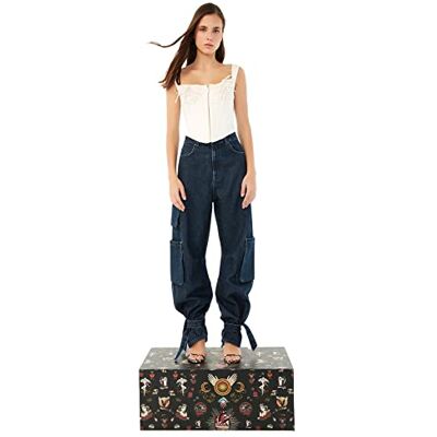 Trendyol kvinnor hög midja raka ben mamma jeans, BLÅ, 64 SE Trendyol kvinnor hög midja raka ben mamma jeans, BLÅ, 64 SE