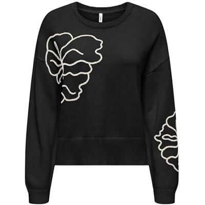 ONLY Onlpetra Ls blomma Emb O-hals Cc KNT, svart, XS ONLY Onlpetra Ls blomma Emb O-hals Cc KNT, svart, XS