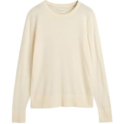 GANT FINE stickad C-hals, kräm, M GANT FINE stickad C-hals, kräm, M