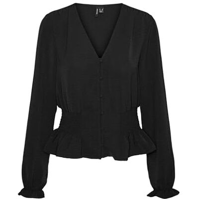 VERO MODA VMALVA L/S Smock TOP WVN GA, svart, M VERO MODA VMALVA L/S Smock TOP WVN GA, svart, M