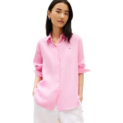 Tommy Hilfiger kvinnors Ess linne avslappnad Ls skjorta WW0WW44679, rosa, 38 Tommy Hilfiger kvinnors Ess linne avslappnad Ls skjorta WW0WW44679, rosa, 38