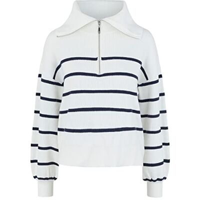 YAS dam deli Ls Zip Knit S. Noos tröja, Stjärnvit/ränder: marinblå blazer, M YAS dam deli Ls Zip Knit S. Noos tröja, Stjärnvit/ränder: marinblå blazer, M