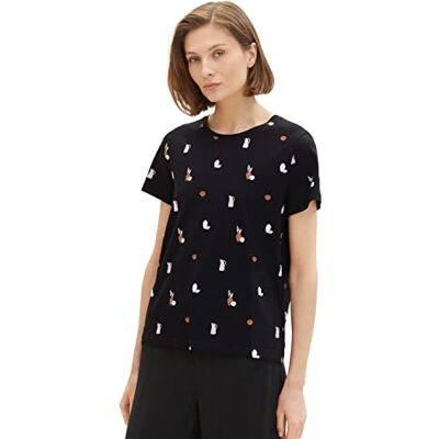 TOM TAILOR Damer T-shirt 1035378, 31886 Black Vase Design, XXS TOM TAILOR Damer T-shirt 1035378, 31886 Black Vase Design, XXS