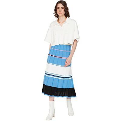 Trendyol Dam design midi A-linje vävd kjol, BLÅ, S Trendyol Dam design midi A-linje vävd kjol, BLÅ, S