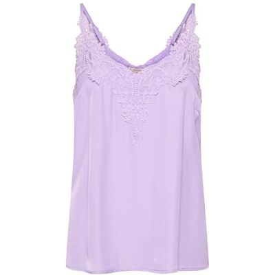 Cream dam Singlet spets trim V-neck ärmlösa spaghettiremmar vanlig passform Topp Cream dam Singlet spets trim V-neck ärmlösa spaghettiremmar vanlig passform Topp