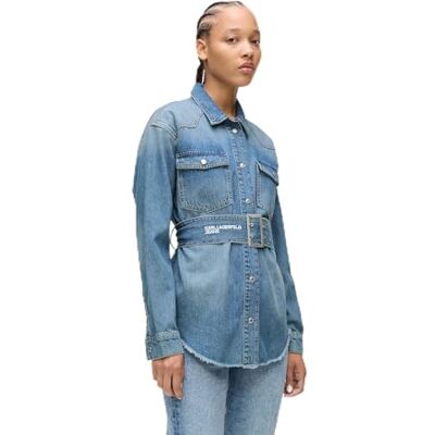 KARL LAGERFELD JEANS , Dam, Denim Skjorta Med Bätte, Regular Fit, Blå, XS KARL LAGERFELD JEANS , Dam, Denim Skjorta Med Bätte, Regular Fit, Blå, XS