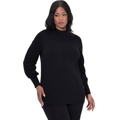 Ulla Popken damer stora storlekar överdimensionerade plus size tröja, snäckfåll, stående krage, långärmad, svart, 46/48 SE Ulla Popken damer stora storlekar överdimensionerade plus size tröja, snäckfåll, stående krage, långärmad, svart, 46/48 SE