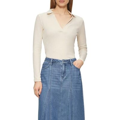s.Oliver Långärmad damtröja med polokrage – ribbad och feminin för vardag och kontor, Beige, 34 s.Oliver Långärmad damtröja med polokrage – ribbad och feminin för vardag och kontor, Beige, 34