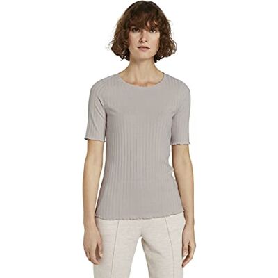TOM TAILOR Damer Ribbstickad T-shirt 1021598, 20737 Desert Sand Melange, XXL TOM TAILOR Damer Ribbstickad T-shirt 1021598, 20737 Desert Sand Melange, XXL