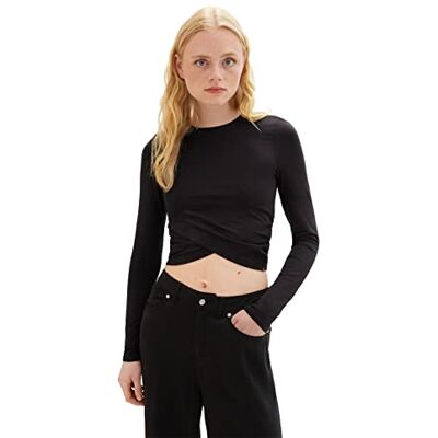 TOM TAILOR Denim dam lindad långärmad tröja, 14482-djup svart, XL TOM TAILOR Denim dam lindad långärmad tröja, 14482-djup svart, XL