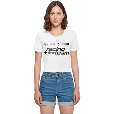 Tee dam-t-shirt, Number One Racing Team, t-shirt, kortskuren t-shirt med fronttryck, 100% bomull, storlekar XS – 5XL, Vit, M Tee dam-t-shirt, Number One Racing Team, t-shirt, kortskuren t-shirt med fronttryck, 100% bomull, storlekar XS – 5XL, Vit, M